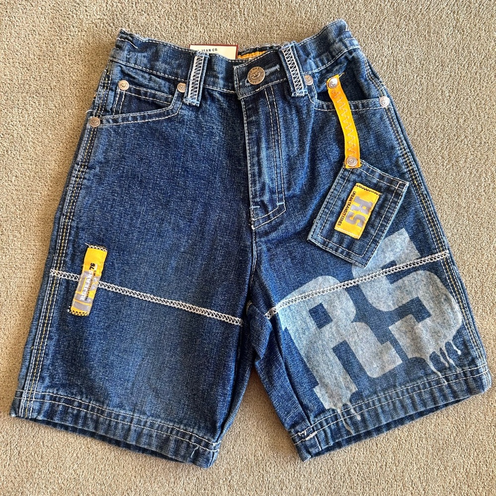 Trendy Kids' Blue Denim Shorts with Yellow Accents